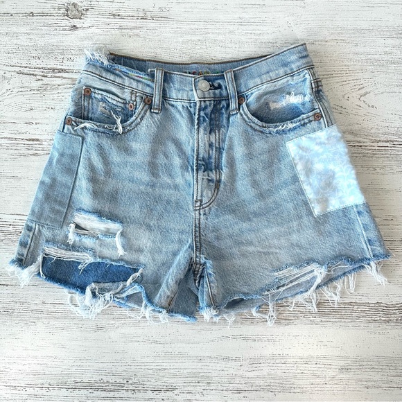AMERICAN EAGLE Rainbow Patchwork Distressed Highest Rise 90s Boyfriend Shorts 00 - Picture 1 of 13